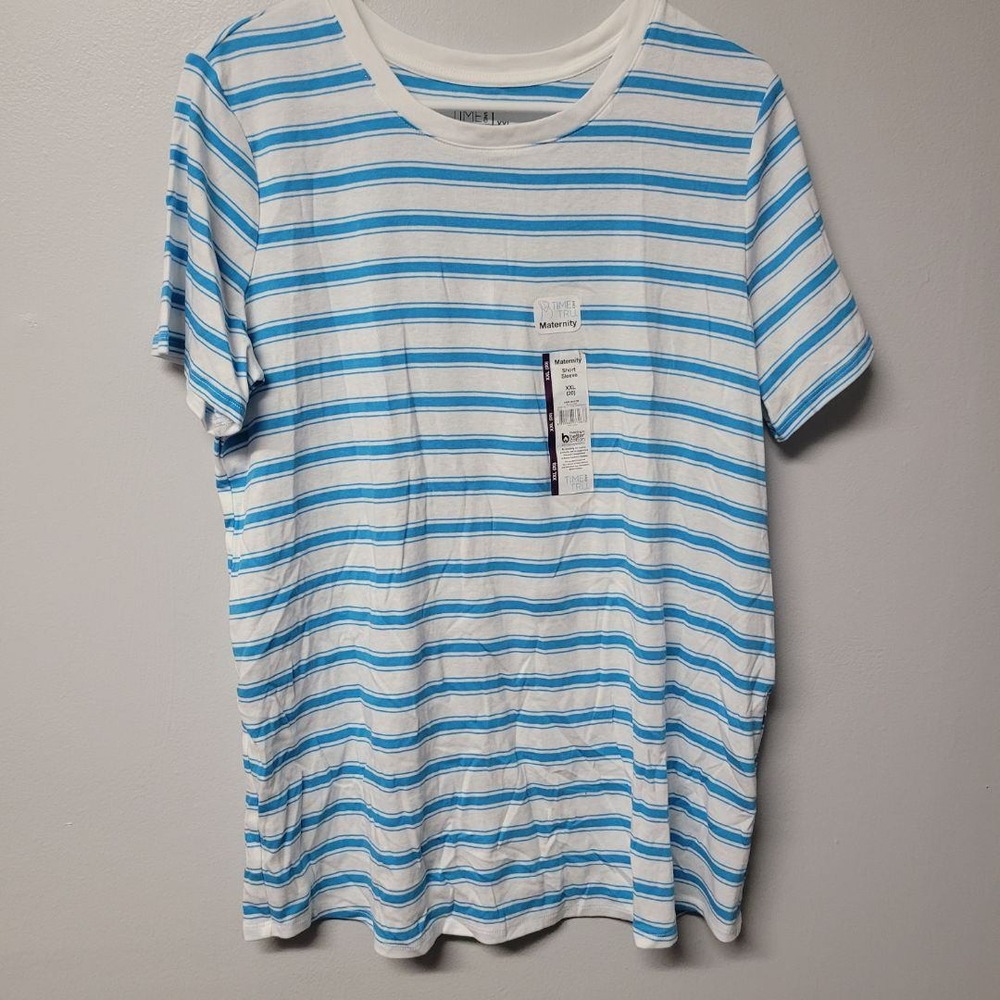Time and Tru Maternity Women's Blue Striped Short Sleeve Crew Neck Tee XXL NWT